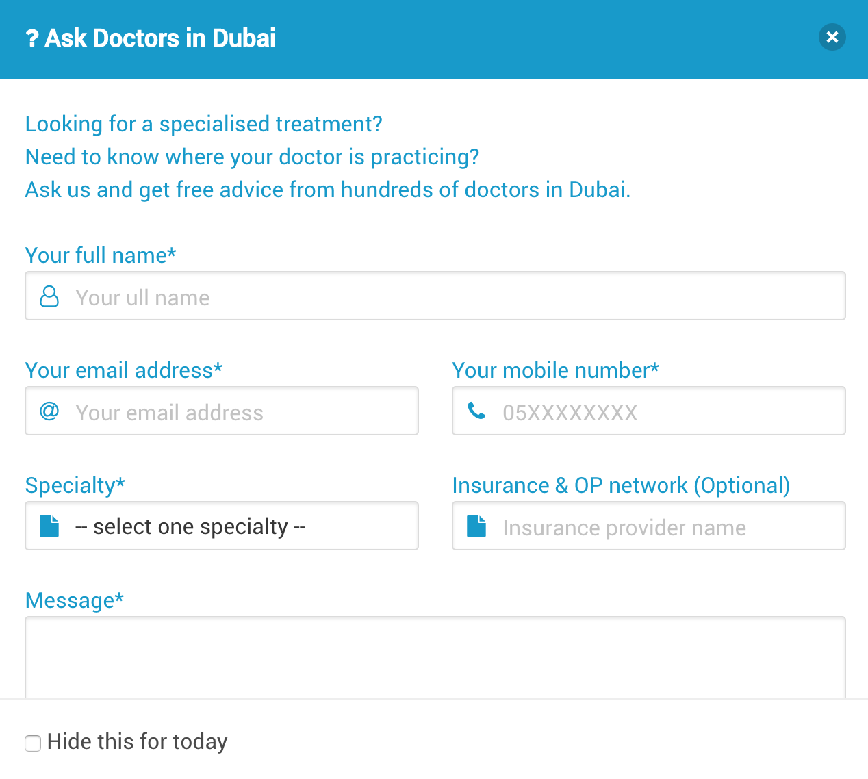 Ask Doctors in Dubai Form